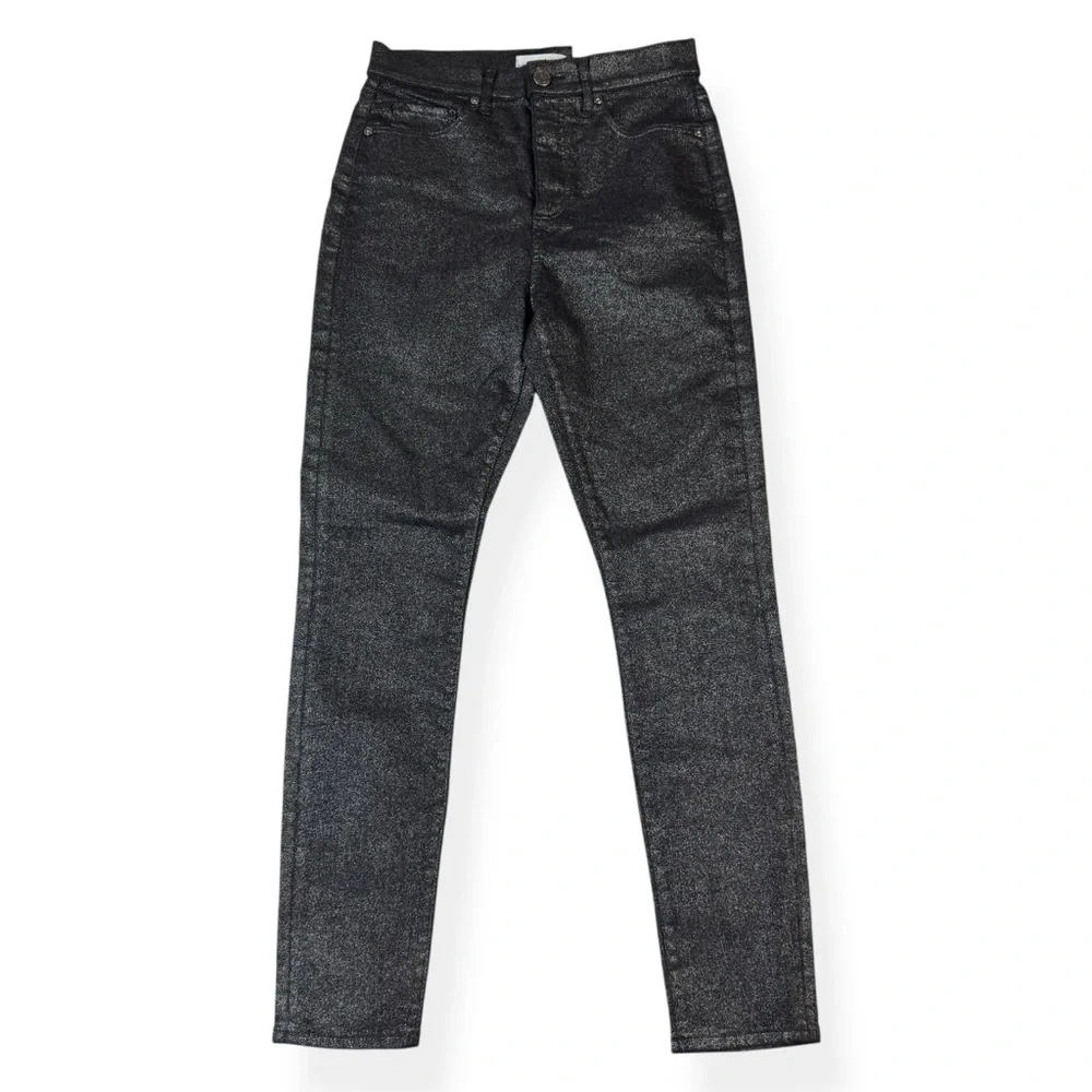 LOFT High Rise Skinny Jeans‎ Womens 4 Black Silver Shimmer Pockets Stretch NWT